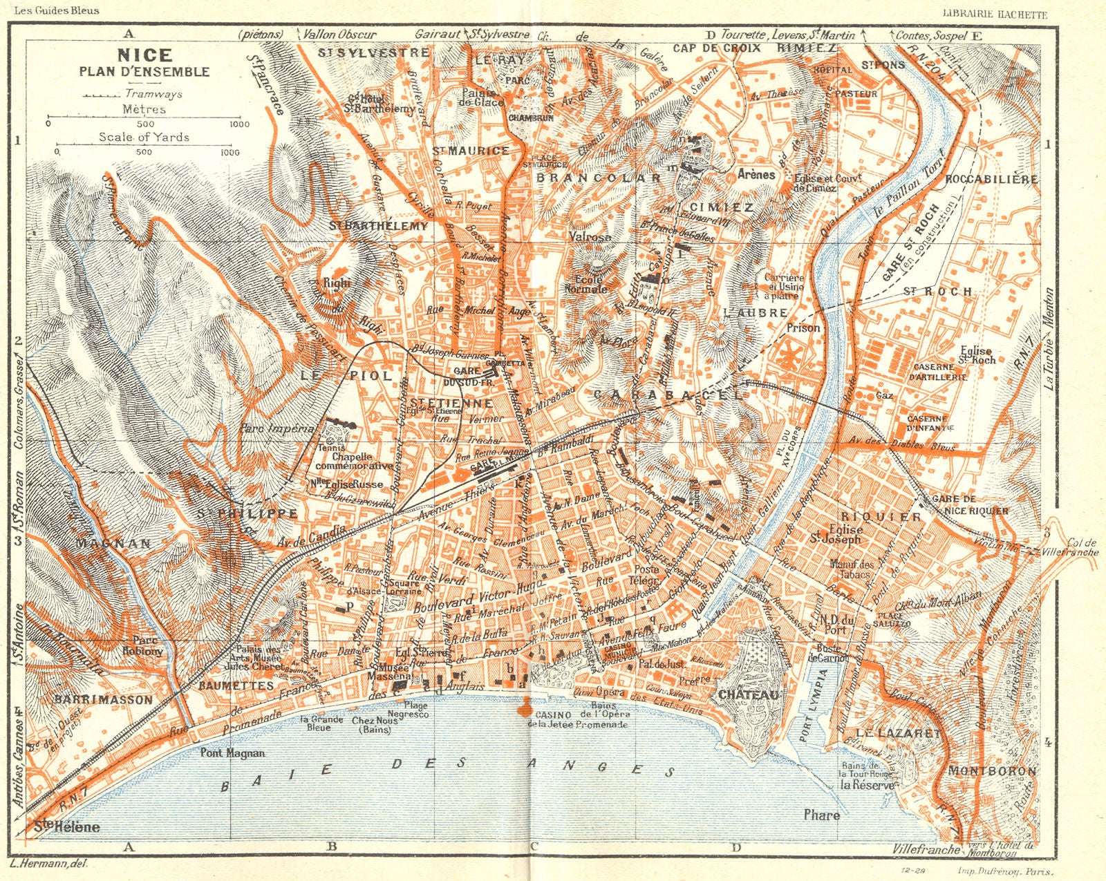 COTE D'AZUR. Nice Plan D'Ensemble 1926 old vintage map chart